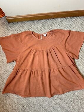 Terracotta Babydoll Tiered Short Sleeved Blouse Sz xxl Boho Chic